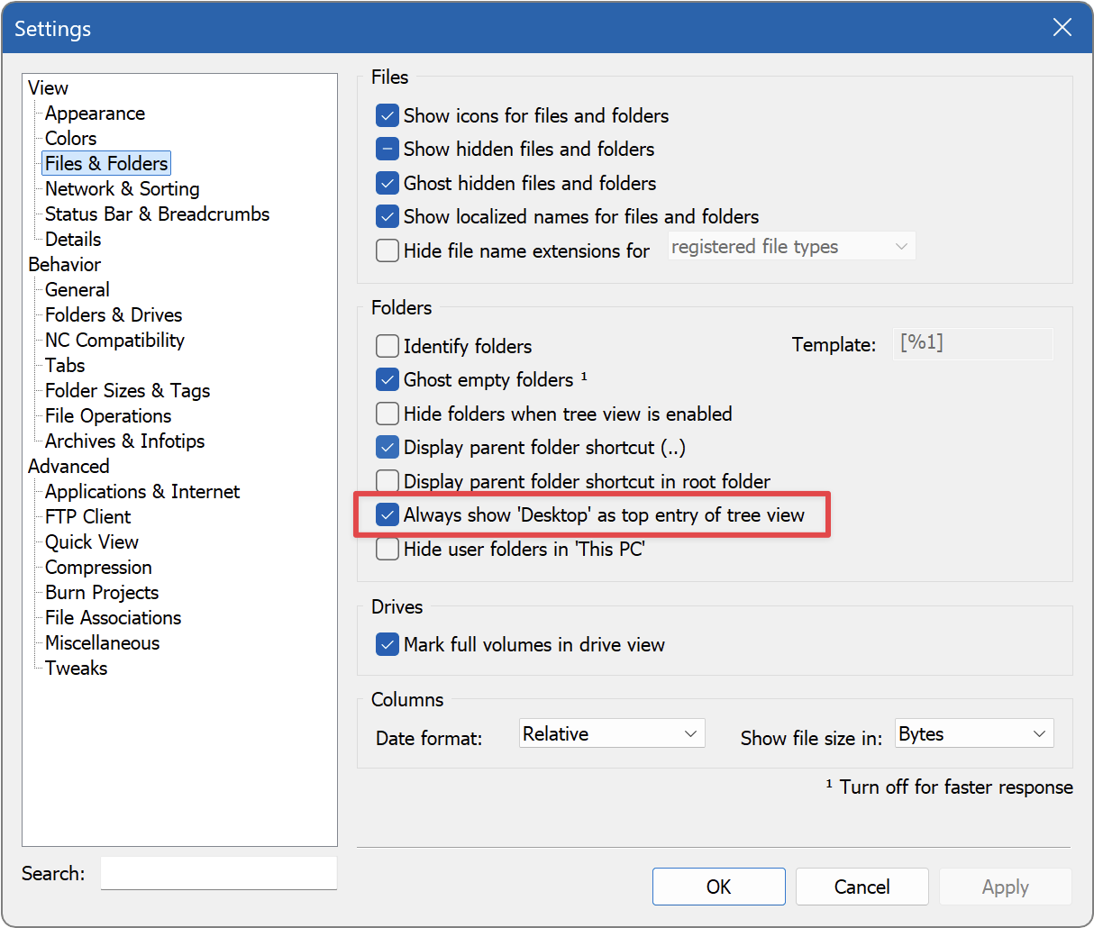 Tree view for a drive